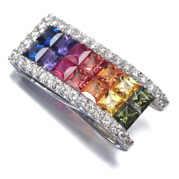 サファイア 2.71ct ダイヤ 0.46ct マルチカラー  ペンダントトップ K18WG 