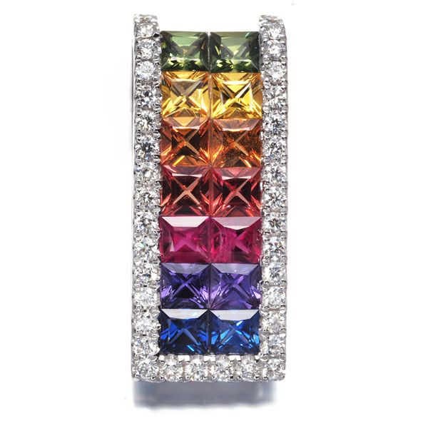 サファイア 2.71ct ダイヤ 0.46ct マルチカラー  ペンダントトップ K18WG 