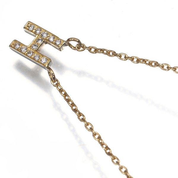 スタージュエリー ネックレス ダイヤ 0.04ct  イニシャル H K18YG 