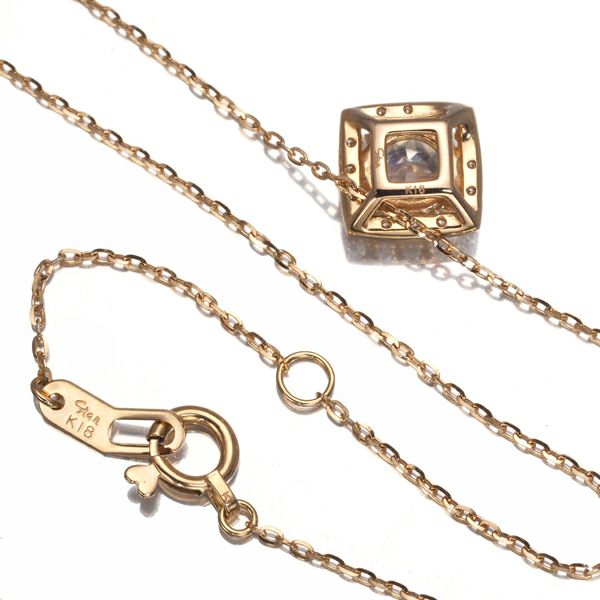 スタージュエリー ネックレス ムーンストーン ダイヤ 0.08ct SQUARE HALO  K18PG 