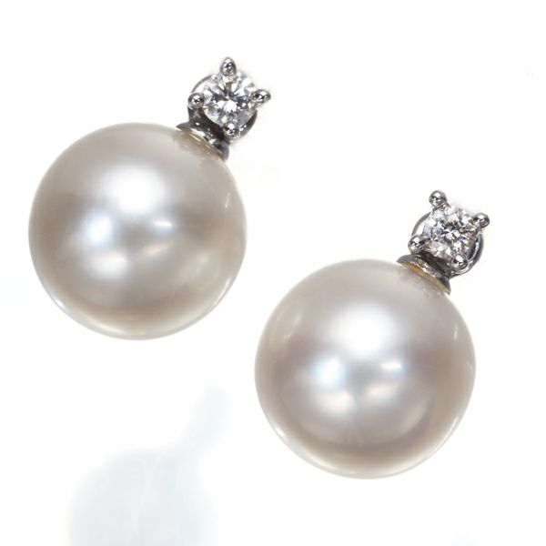 タサキ ピアス アコヤパール 真珠 6.8mm ダイヤ 0.01ct  2way K18WG 