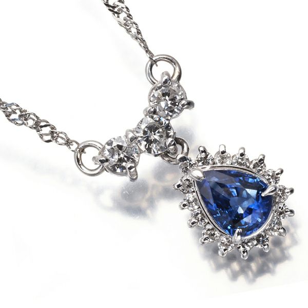 サファイア 0.56ct ダイヤ 0.34ct ティアドロップ クラシック  ネックレス Pt850 