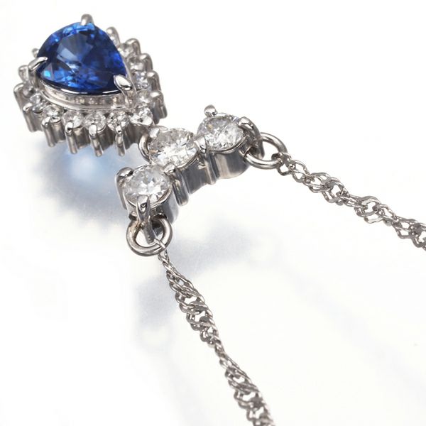 サファイア 0.56ct ダイヤ 0.34ct ティアドロップ クラシック  ネックレス Pt850 