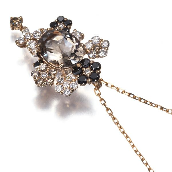 セイレーンアズーロ ネックレス スモーキークォーツ ダイヤ 0.51ct フラワー K18PG/WG