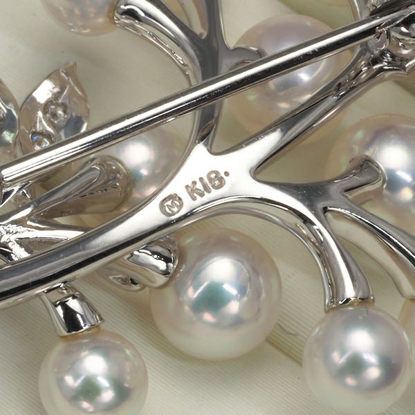 ミキモト ブローチ パール アコヤ真珠 4.5-6.2mm ダイヤ  K18WG 