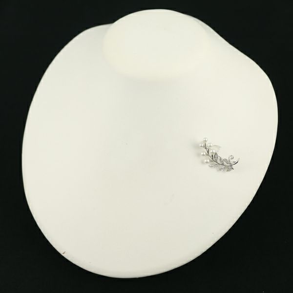 ミキモト ブローチ パール アコヤ真珠 3.3-4.0mm ダイヤ  リーフ K18WG 