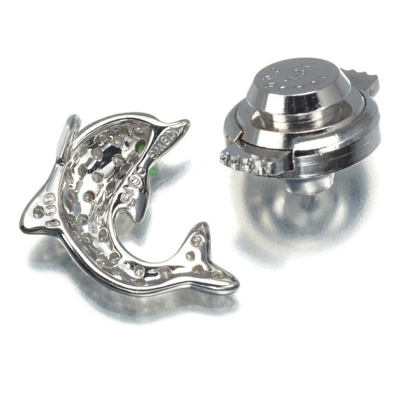 ダイヤ 0.15ct グリーンガーネット  パヴェ ピン イルカ アニマル  ブローチ K18WG/合金 