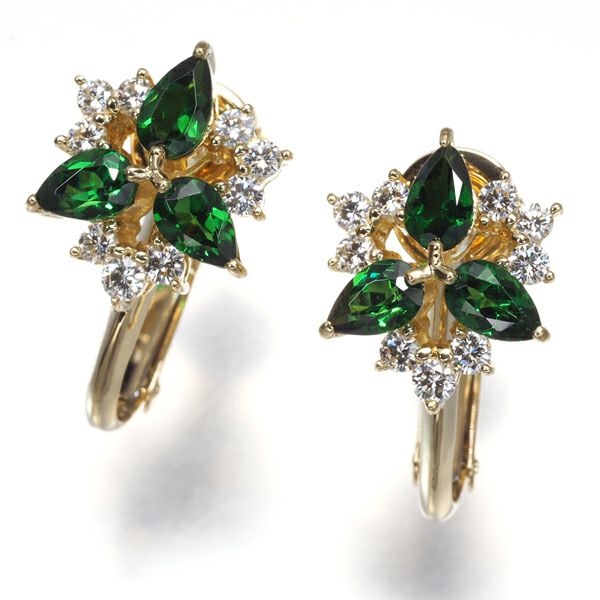 ジュネ イヤリング グリーンガーネット 1.40c ダイヤ 0.41ct   K18YG 