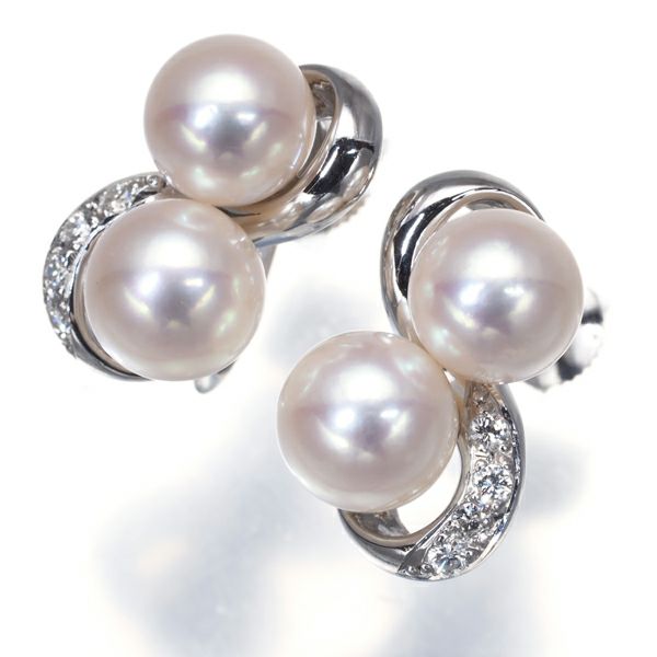 タサキ イヤリング パール 真珠 6.8-7.0mm ダイヤ 0.06ct/0.06ct   Pt900 