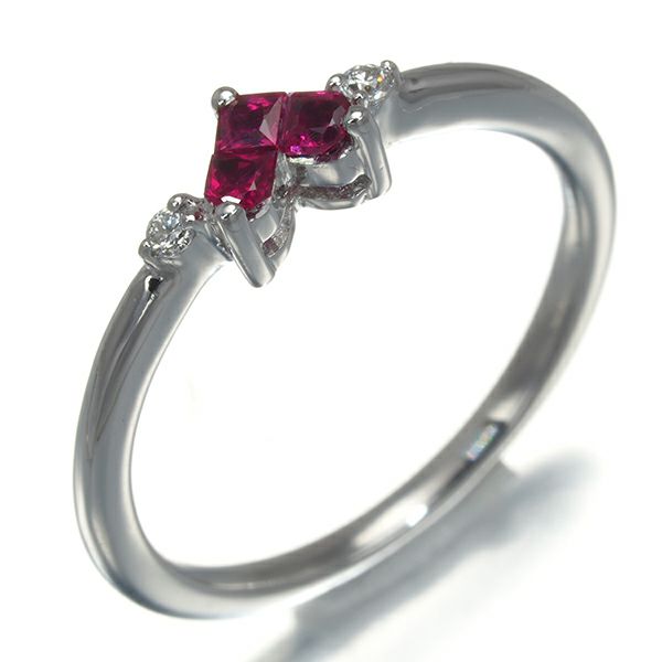 スタージュエリー リング ルビー 0.13ct ダイヤ 0.02ct ミステリアスハート 6号 K18WG 