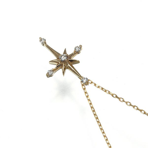スタージュエリー ネックレス ダイヤ 0.03ct クロッシングスター  K18YG 