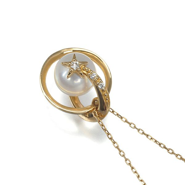 スタージュエリー ネックレス パール アコヤ真珠 6.3mm ダイヤ 0.01ct   K18YG 