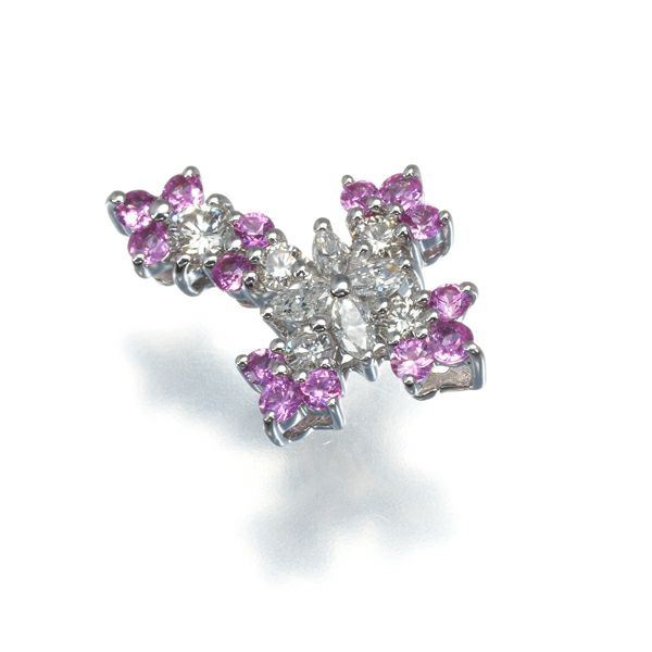 笠原真寿美 ペンダントトップ ダイヤ 0.25ct ピンクファイア 0.30ct  クロス K18WG 