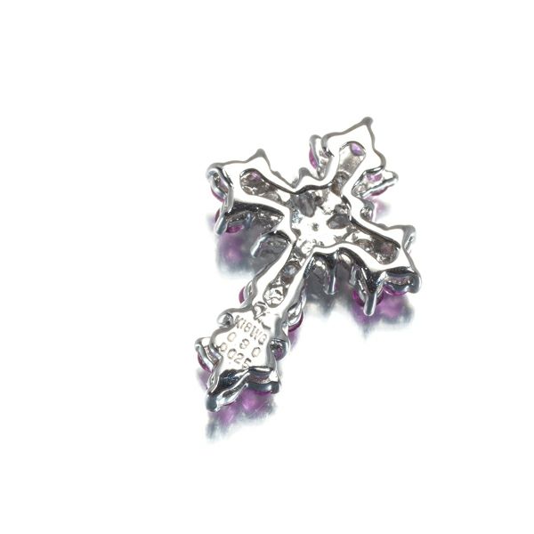 笠原真寿美 ペンダントトップ ダイヤ 0.25ct ピンクファイア 0.30ct  クロス K18WG 