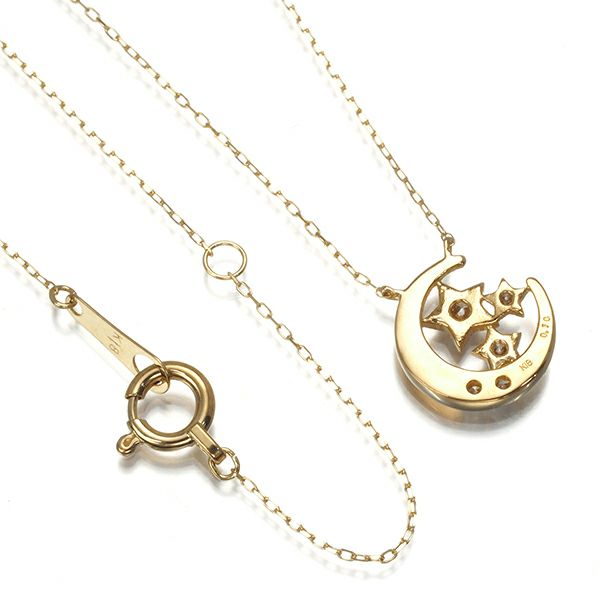 ダイヤ 0.10ct スター ムーン  ネックレス K18YG 