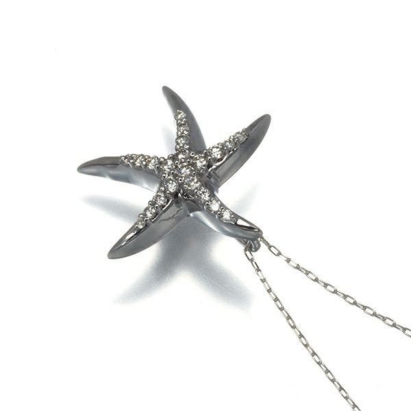 ダイヤ 0.10ct ヒトデ アニマル  ネックレス K18WG 