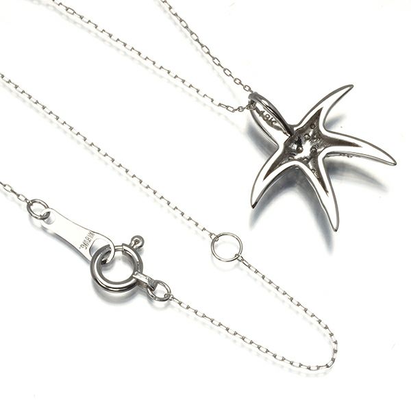ダイヤ 0.10ct ヒトデ アニマル  ネックレス K18WG 