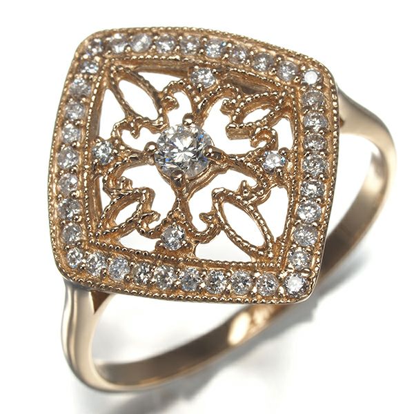 ダイヤ 0.27ct 透かし ミルグレイン  リング K18PG 