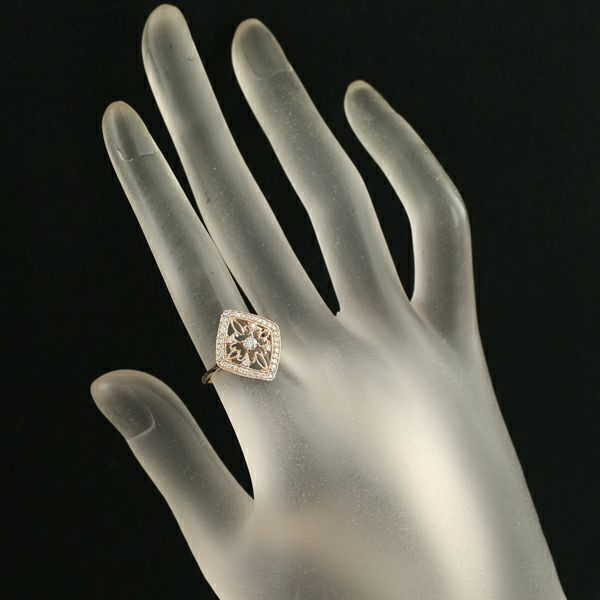 ダイヤ 0.27ct 透かし ミルグレイン  リング K18PG 