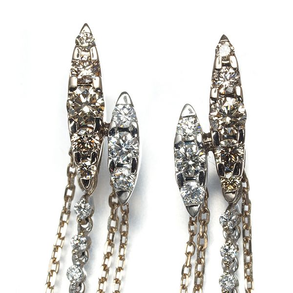 カシケイ ピアス ダイヤ 0.30ct/0.48ct ネイキッド フリンジ チェーン K18BG/Pt900 