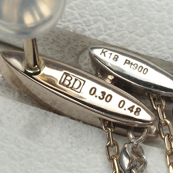 カシケイ ピアス ダイヤ 0.30ct/0.48ct ネイキッド フリンジ チェーン K18BG/Pt900 