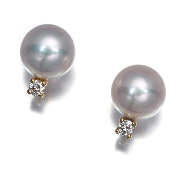ミキモト ピアス パール 真珠 6.8mm ダイヤ ダイヤモンド K18YG