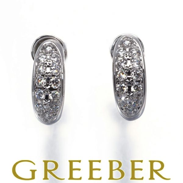 ミキモト イヤリング ダイヤ 0.24ct/0.24ct  パヴェ フープ K18WG 