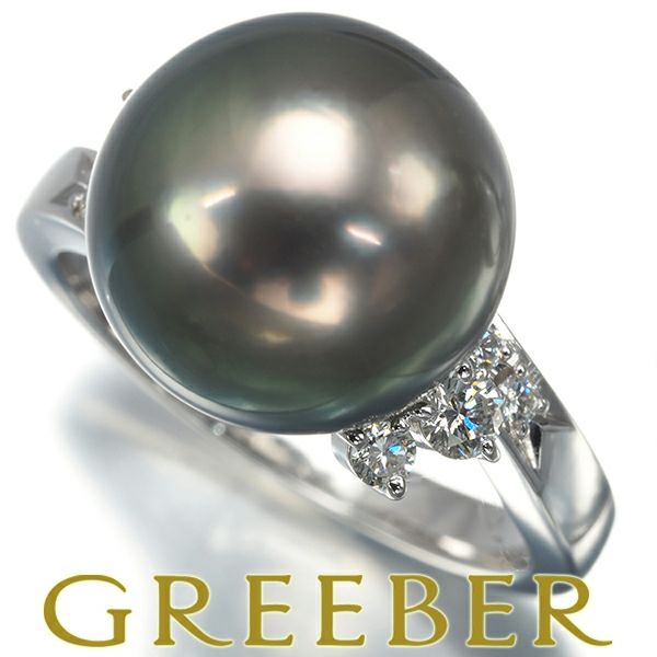 タサキ リング ブラックパール 黒蝶真珠 12.1mm ダイヤ 0.21ct  12号 Pt900 ソーティング