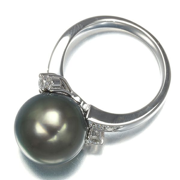 タサキ リング ブラックパール 黒蝶真珠 12.1mm ダイヤ 0.21ct  12号 Pt900 ソーティング