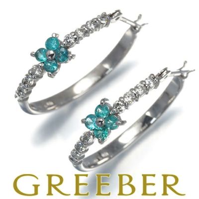 パライバトルマリン 0.10ct/0.10ct ダイヤ ダイヤモンド フープ ピアス